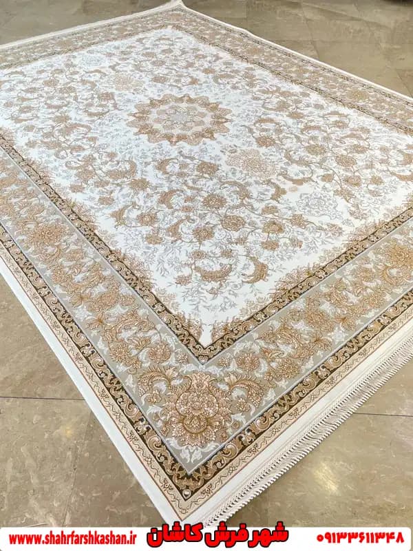 فرش سفید طلاکوب ستایش 1200 شانه کاشان