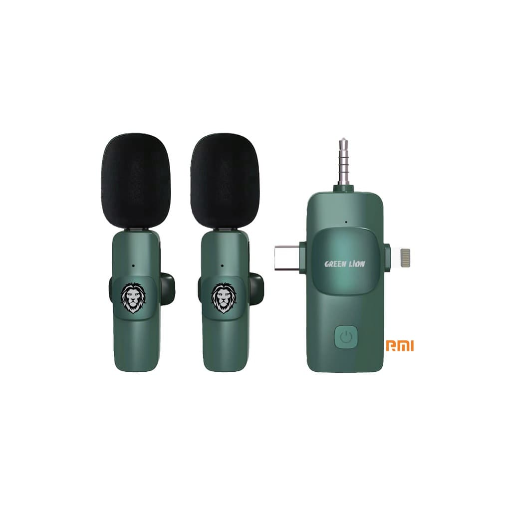 میکروفون یقه ای گرین لاین3در 1 مدلGreen Lion 3 IN 1 Microphone Type-C / Lightning / Aux – Green
