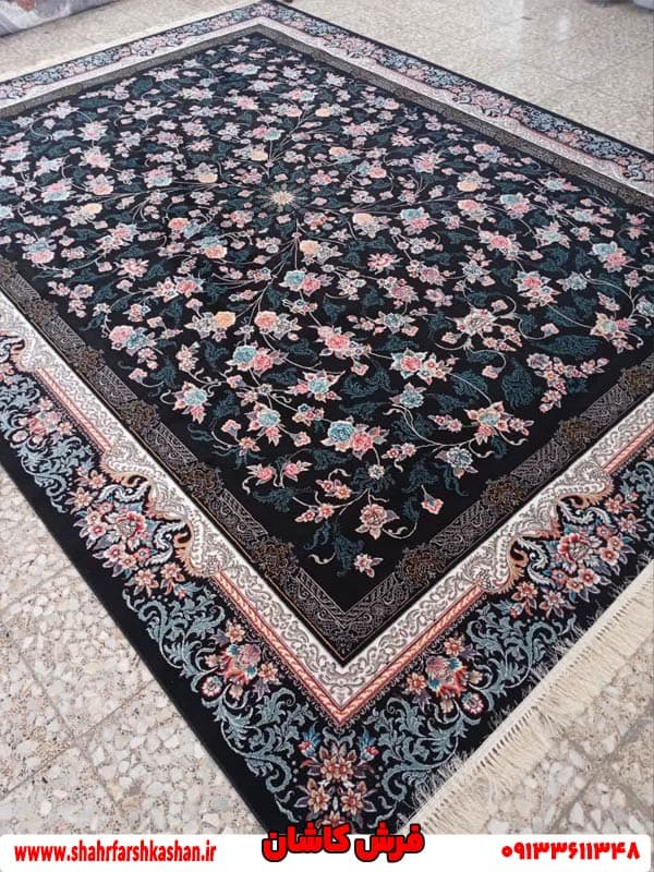 فرش گل صورتی افشان 700 شانه جانان سرمه ای