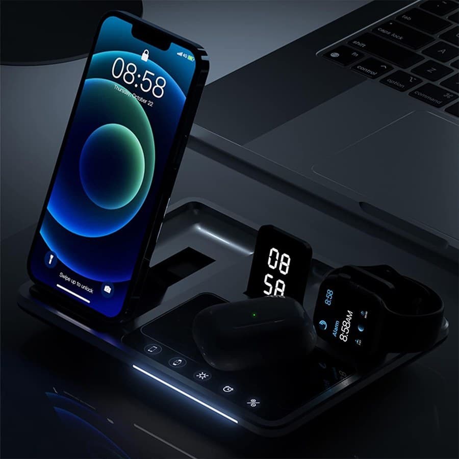 استند شارژ وایرلس گرین لاین مدل 4in1 wireless charging station 15w — تصویر ۶