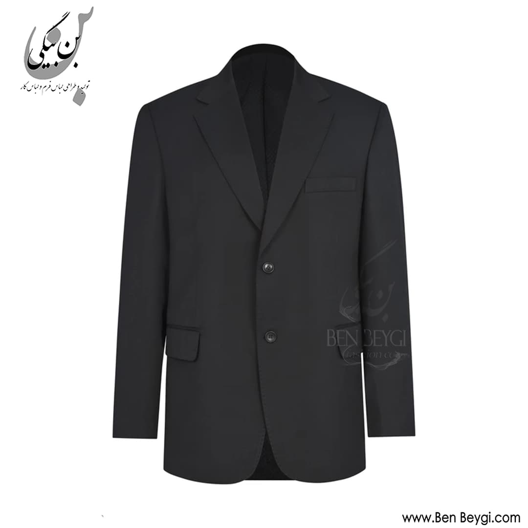 کت شلوار مردانه پارچه فاستونی یقه انگلیسی دو دکمه دو چاک رنگ مشکی کد 42020 — تصویر ۳