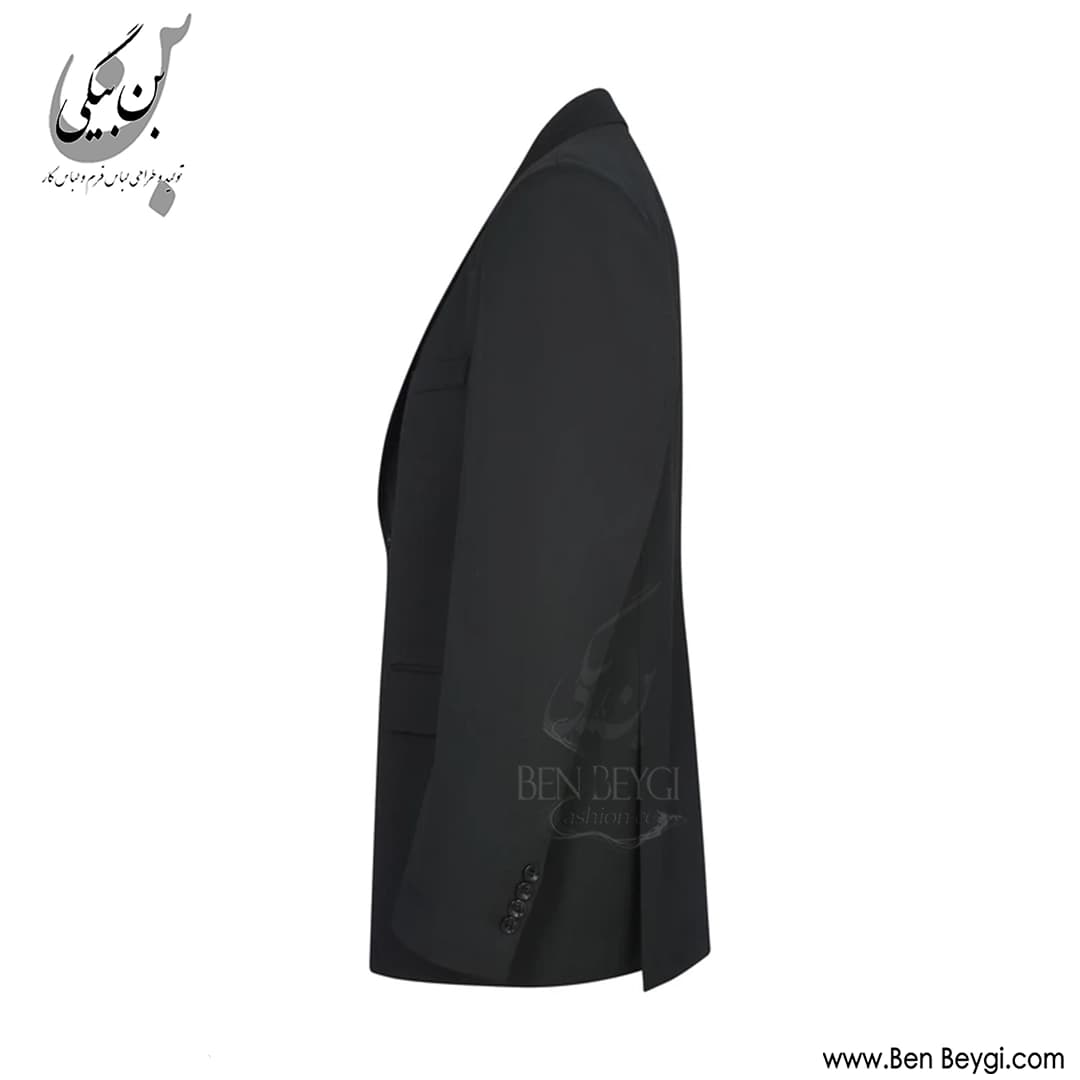 کت شلوار مردانه پارچه فاستونی یقه انگلیسی دو دکمه دو چاک رنگ مشکی کد 42020 — تصویر ۵