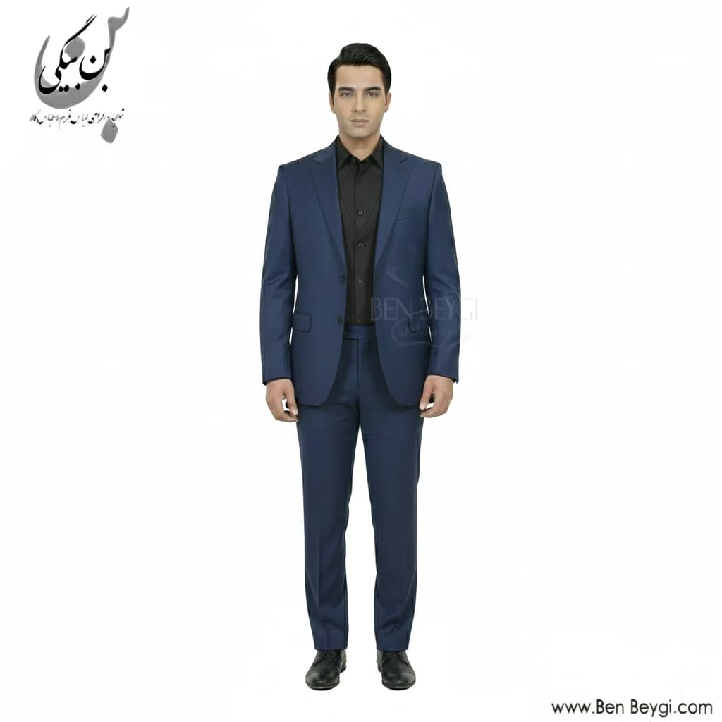 کت شلوار مردانه پارچه فاستونی یقه انگلیسی دوکمه دو چاک رنگ سرمه ای کد 42001 — تصویر ۷