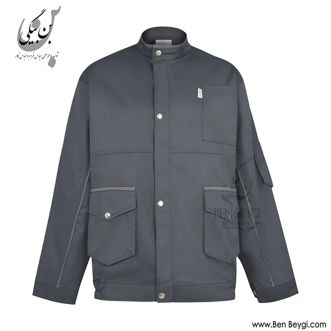 کاپشن شلوار کار پارچه کجراه مدل یقه دار قاپک دار دوجیب رنگ طوسی با نوار دوزی طوسی روشن کد 41913 — تصویر ۳