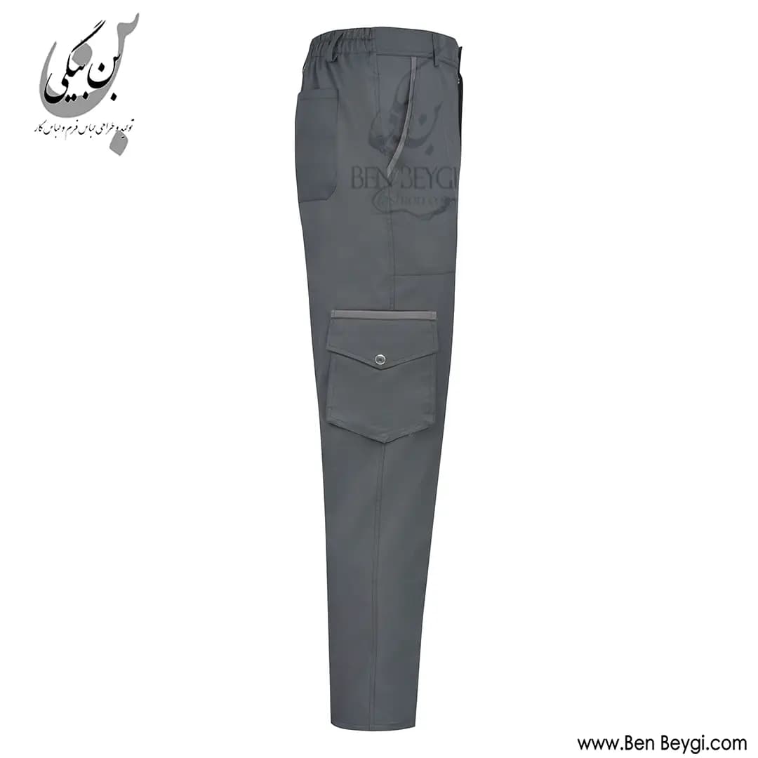 کاپشن شلوار کار پارچه کجراه مدل یقه دار قاپک دار دوجیب رنگ طوسی با نوار دوزی طوسی روشن کد 41913 — تصویر ۷