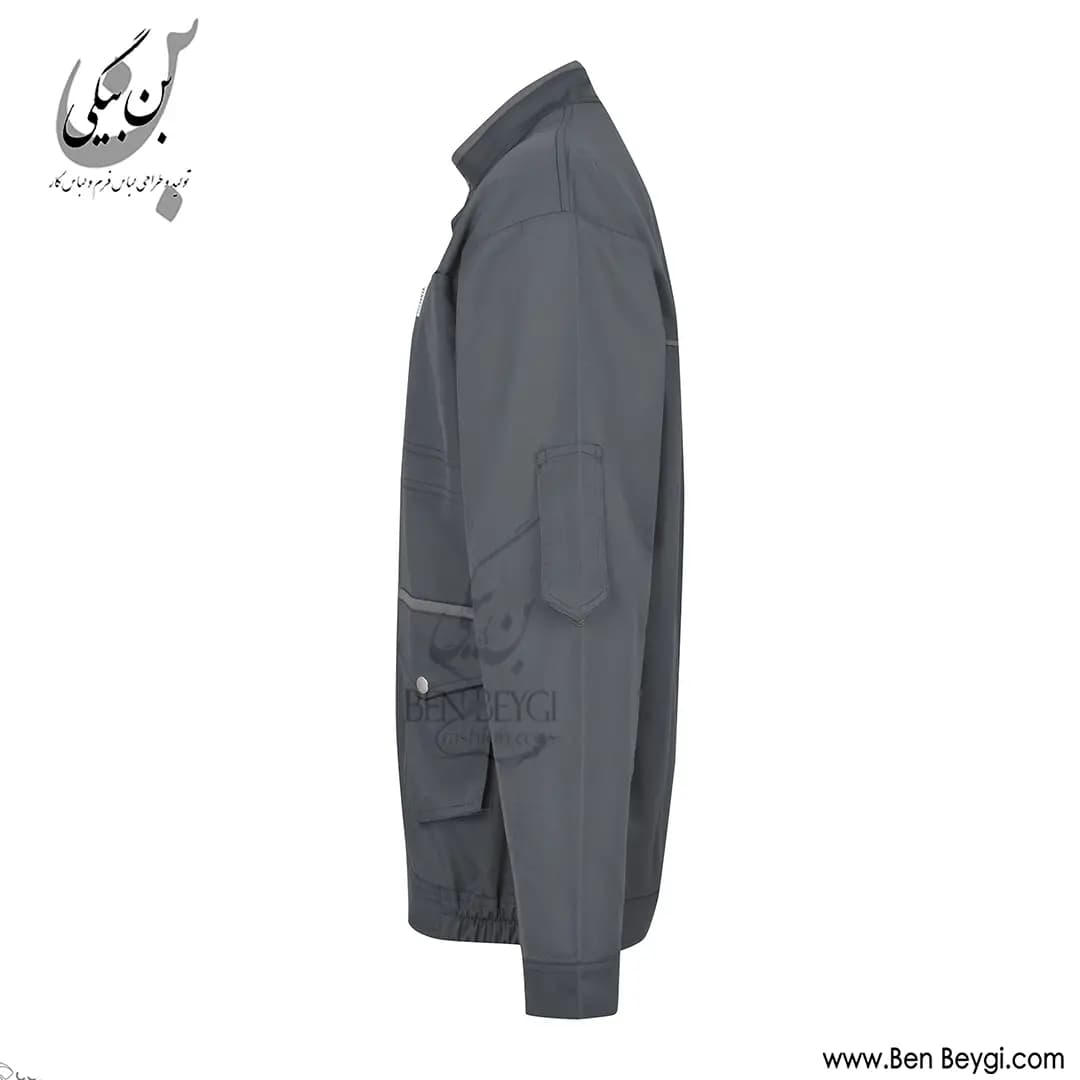 کاپشن شلوار کار پارچه کجراه مدل یقه دار قاپک دار دوجیب رنگ طوسی با نوار دوزی طوسی روشن کد 41913 — تصویر ۵