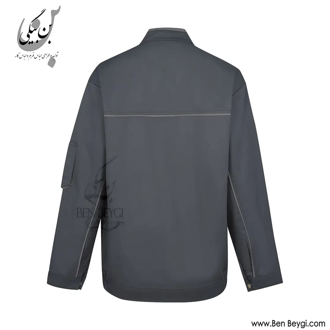 کاپشن شلوار کار پارچه کجراه مدل یقه دار قاپک دار دوجیب رنگ طوسی با نوار دوزی طوسی روشن کد 41913 — تصویر ۴