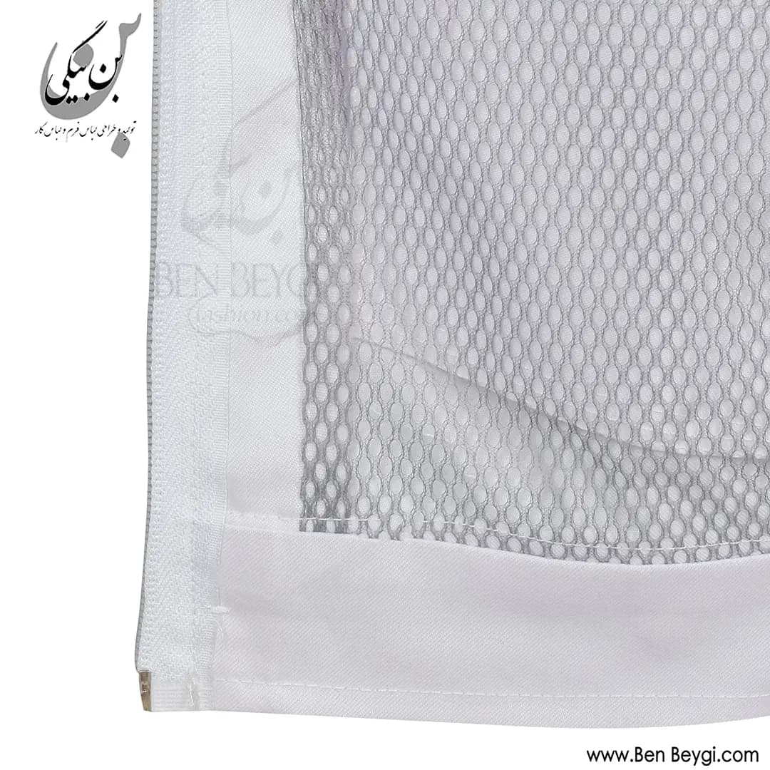 کاپشن شلوار کار پارچه کجراه مدل یقه دار قاپک دار چهارجیب درب دار رنگ سفید با مغزی دوزی قرمز کد 41732 — تصویر ۹