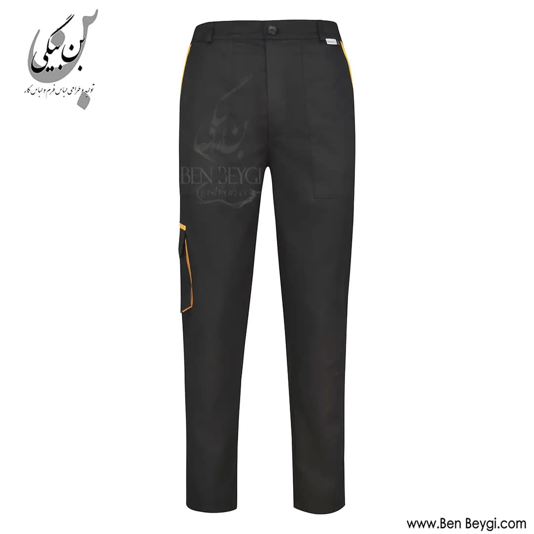 کاپشن کار با شلوار پارچه کجراه قاپک دار دو جیب درب دار یقه ایستاده رنگ مشکی و زرد کد 41578 — تصویر ۷