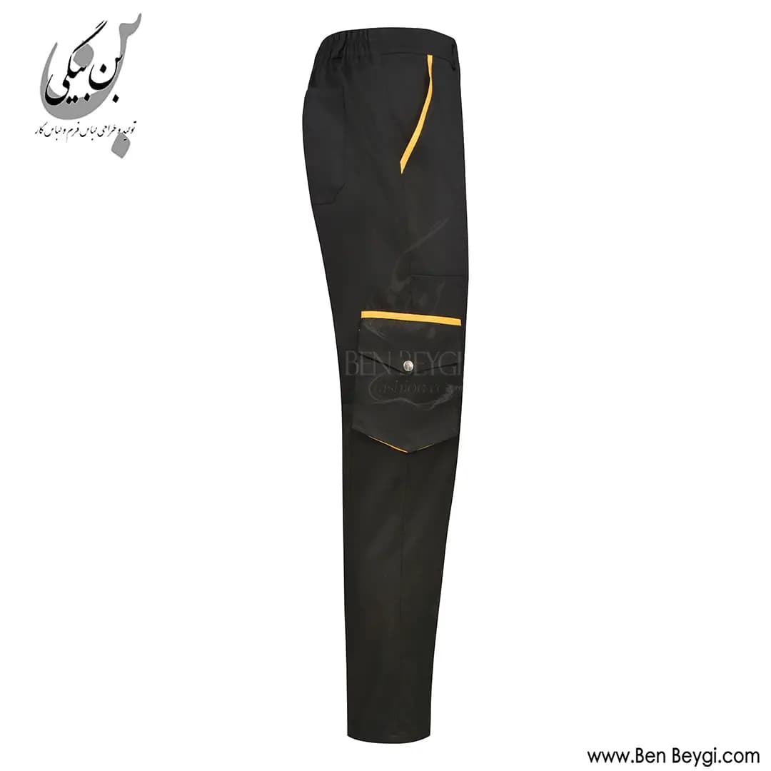 کاپشن کار با شلوار پارچه کجراه قاپک دار دو جیب درب دار یقه ایستاده رنگ مشکی و زرد کد 41578 — تصویر ۵