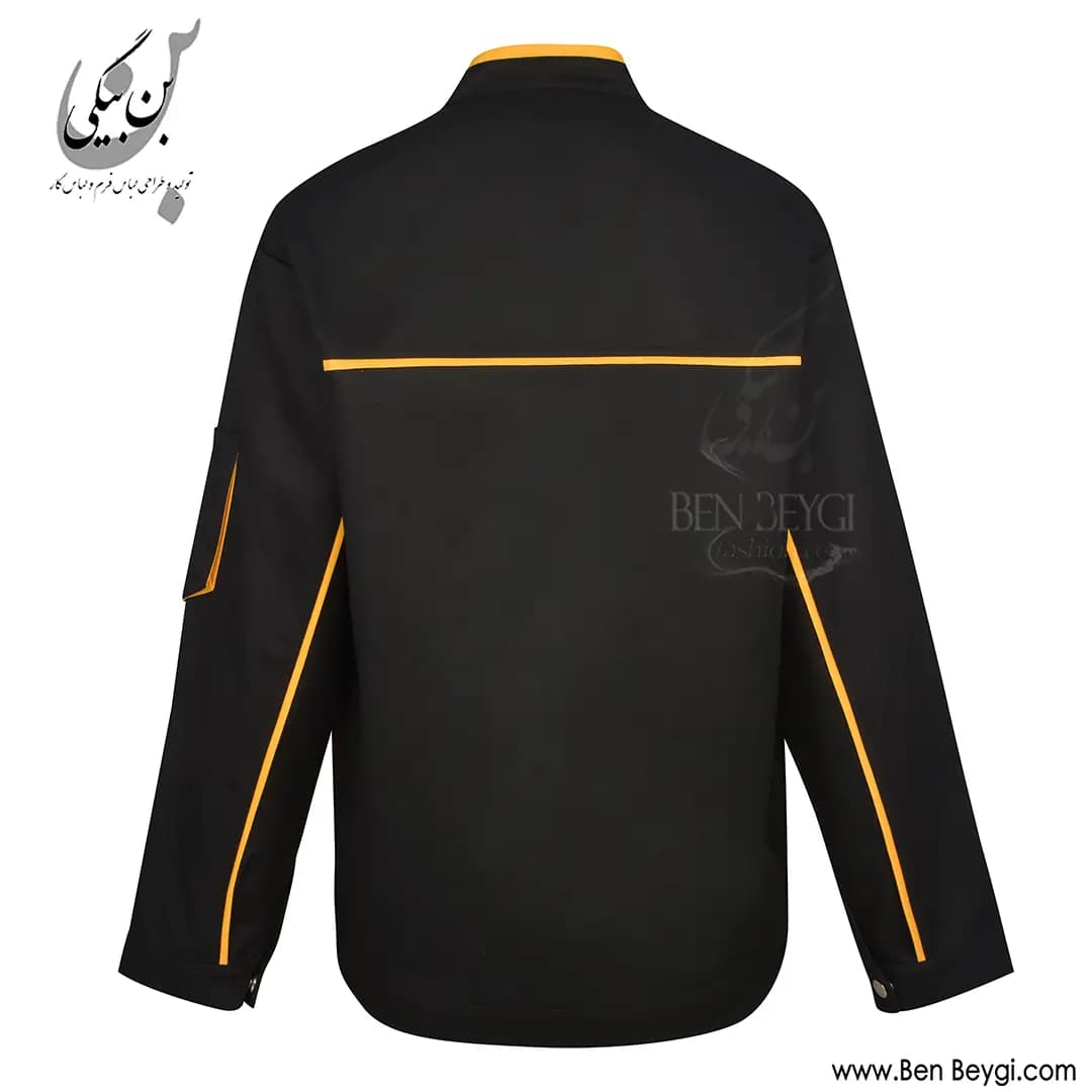 کاپشن کار با شلوار پارچه کجراه قاپک دار دو جیب درب دار یقه ایستاده رنگ مشکی و زرد کد 41578 — تصویر ۴