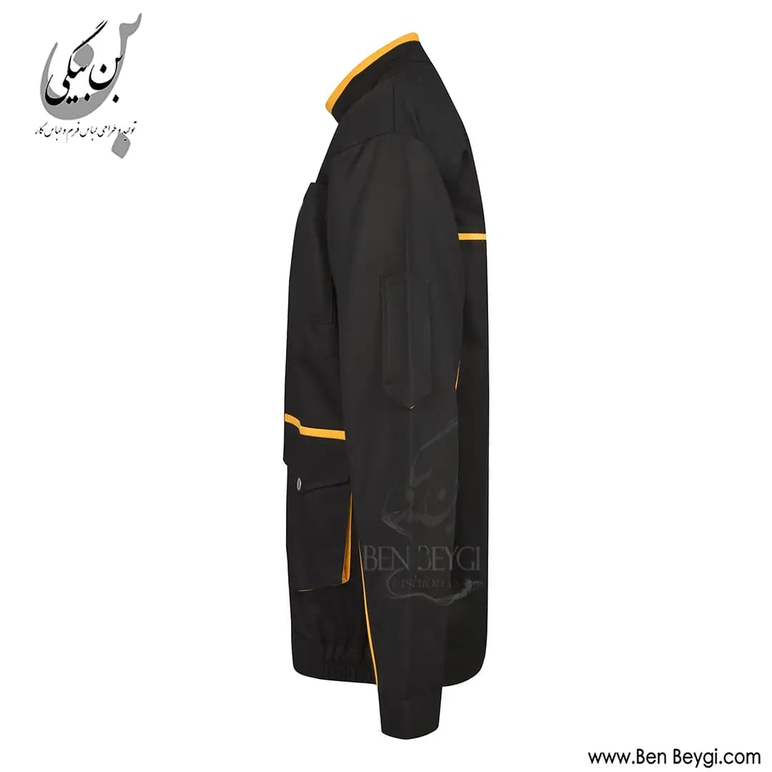 کاپشن کار با شلوار پارچه کجراه قاپک دار دو جیب درب دار یقه ایستاده رنگ مشکی و زرد کد 41578 — تصویر ۶