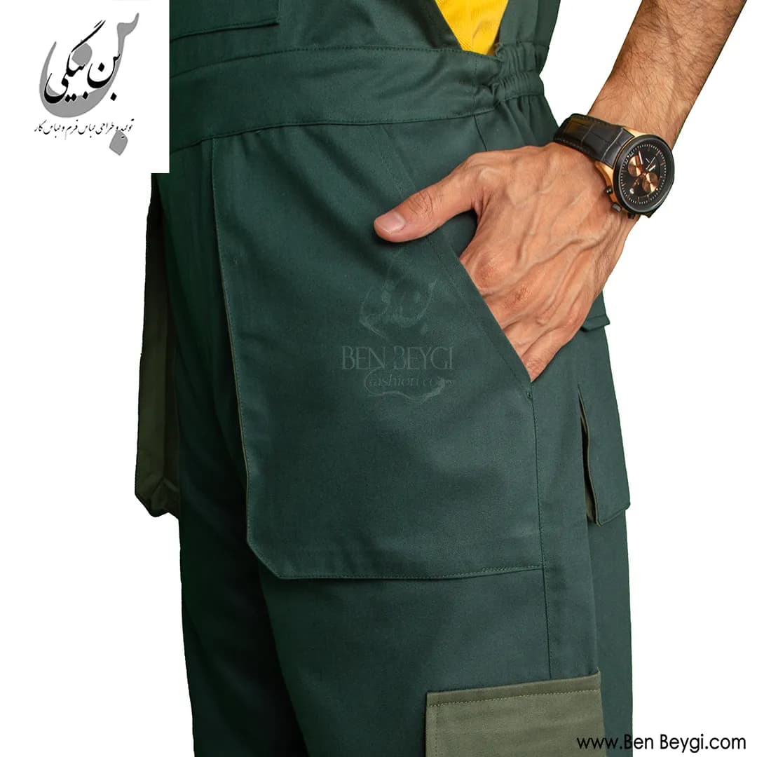 لباس کار دوبنده پارچه کتان رنگ سبز خرجکار سبز کمرنگ کد 35054 — تصویر ۵