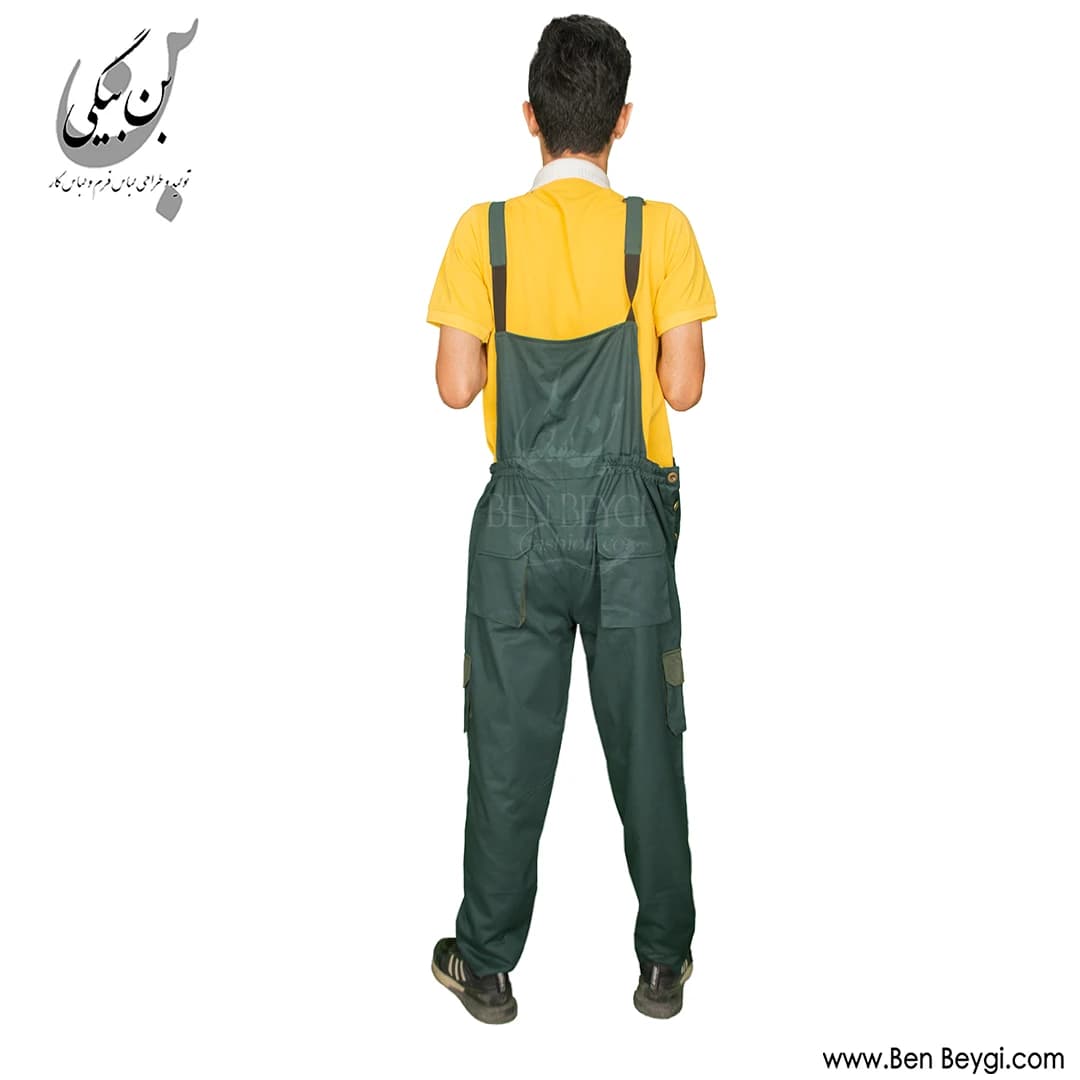 لباس کار دوبنده پارچه کتان رنگ سبز خرجکار سبز کمرنگ کد 35054 — تصویر ۴