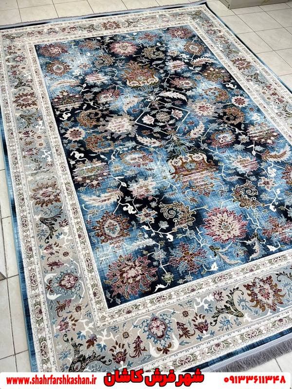 فرش وینتیج آبی طرح گیلدا 1200 شانه سلطان آبادی