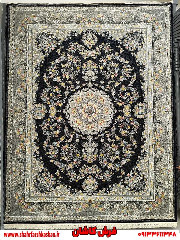 فرش 1200 شانه گل رنگی طرح پردیس سرمه ای