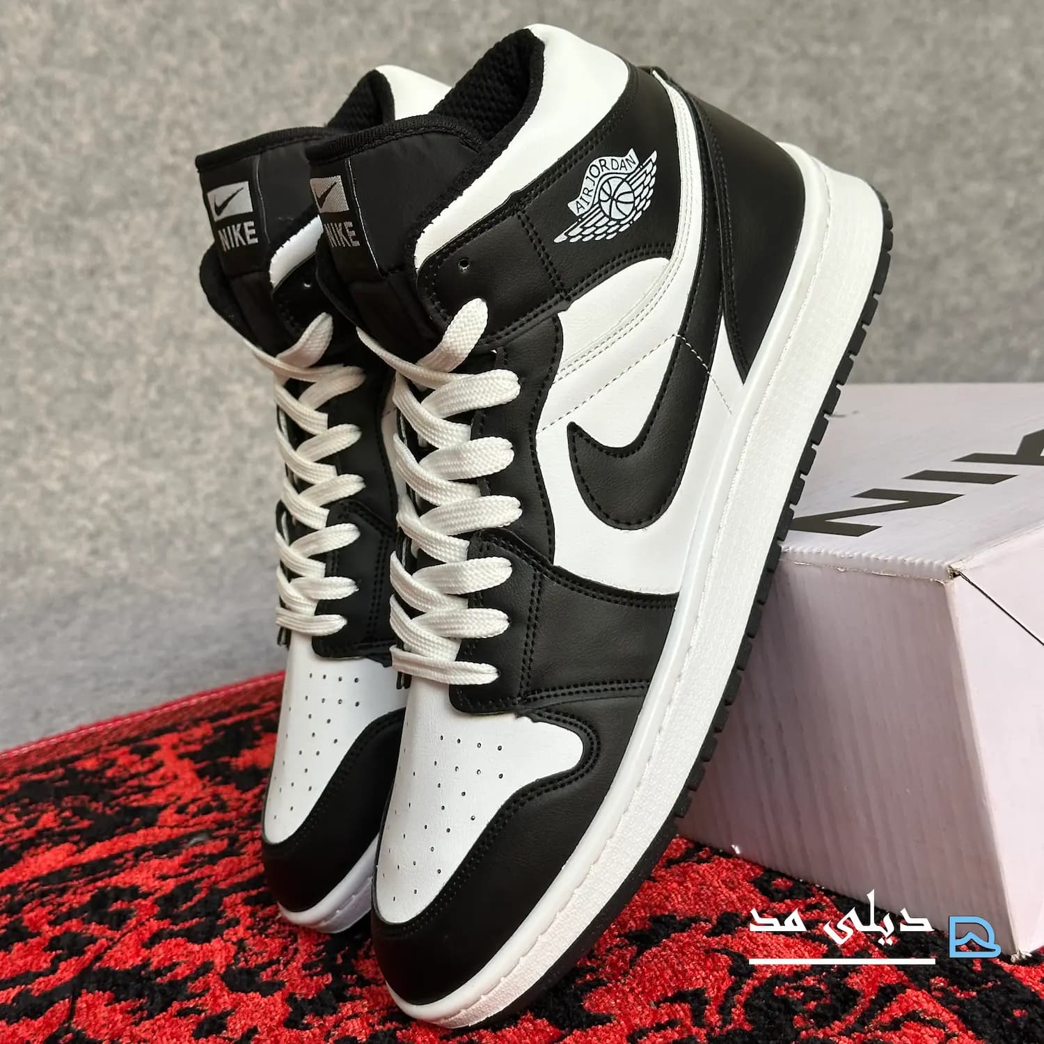 کتانی مردانه نایک ایر جردن 1 ساقدار سفید مشکی | Nike Air jordan 1