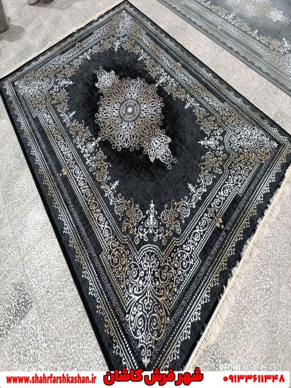 فرش وینتیج سرمه ای طلایی مدل ایلیا — تصویر ۳
