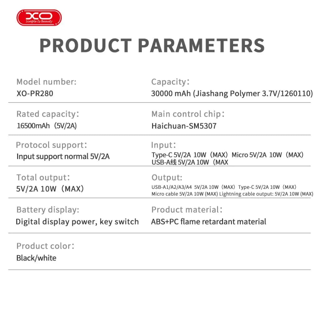 پاوربانک 30 هزار میلی‌آمپر ایکس او مدل XO PR280 — تصویر ۹