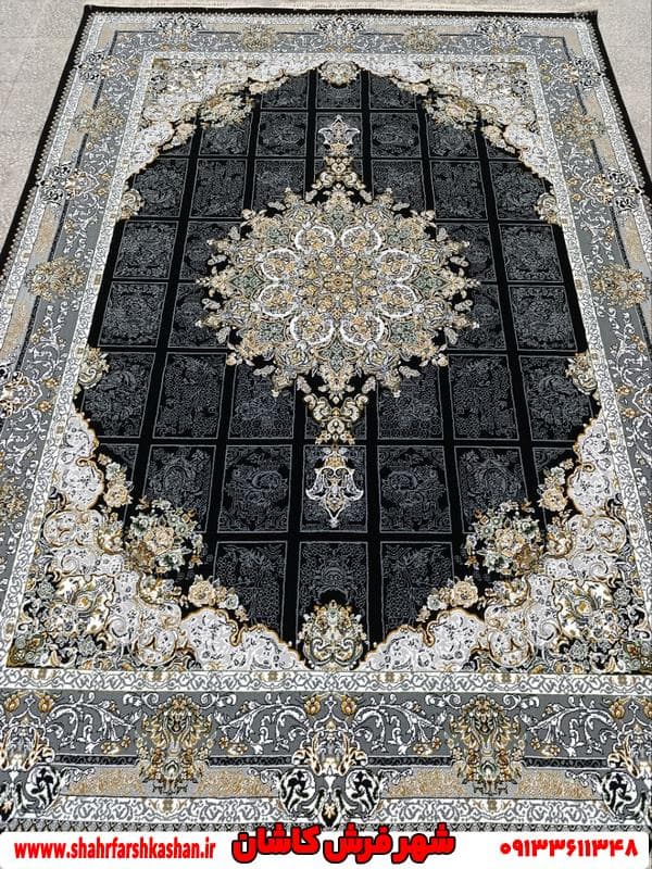 فرش خشتی سرمه ای طلاکوب مدل رومینا — تصویر ۴