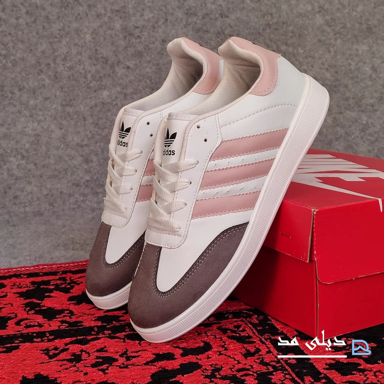 کتانی زنانه آدیداس سامبا سفید صورتی طوسی | adidas samba