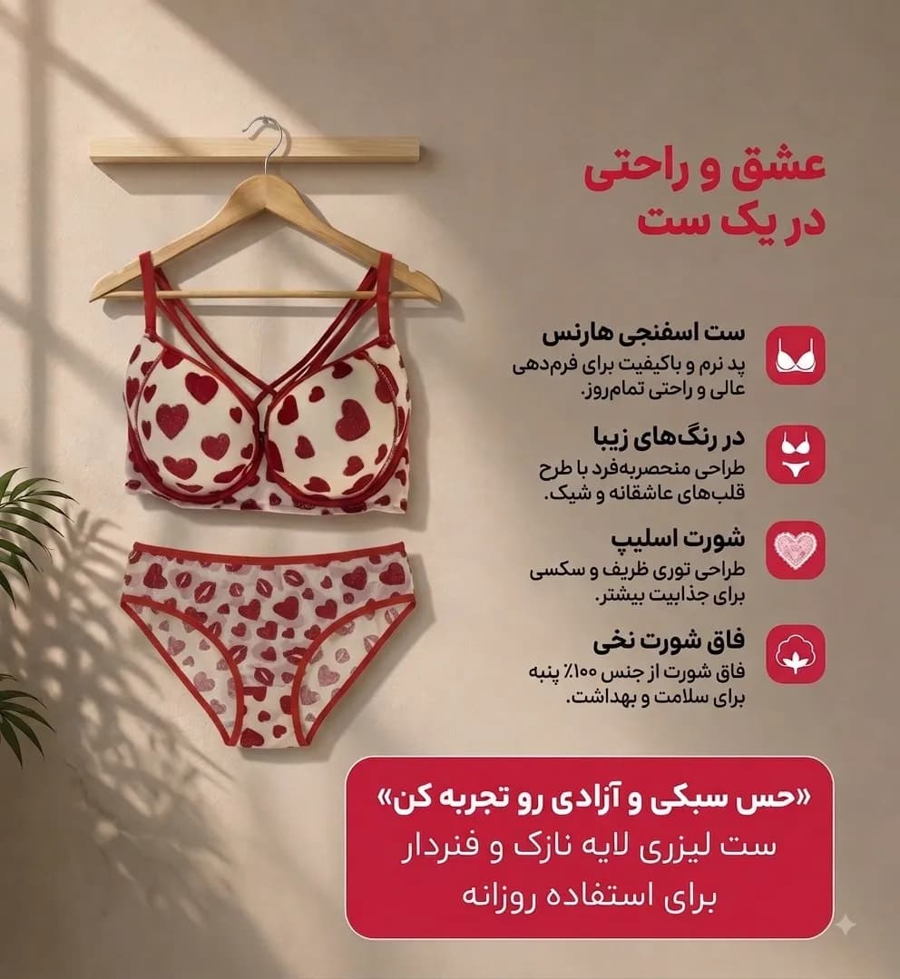 ست شورت و سوتین اسفنجی هارنس طرح قلب — تصویر ۴
