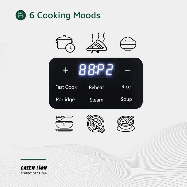 پلوپز دیجیتال گرین لاین مدل Green Lion GRC-10 Digital Rice Cooker 2L با ظزفیت 2 لیتر — تصویر ۶