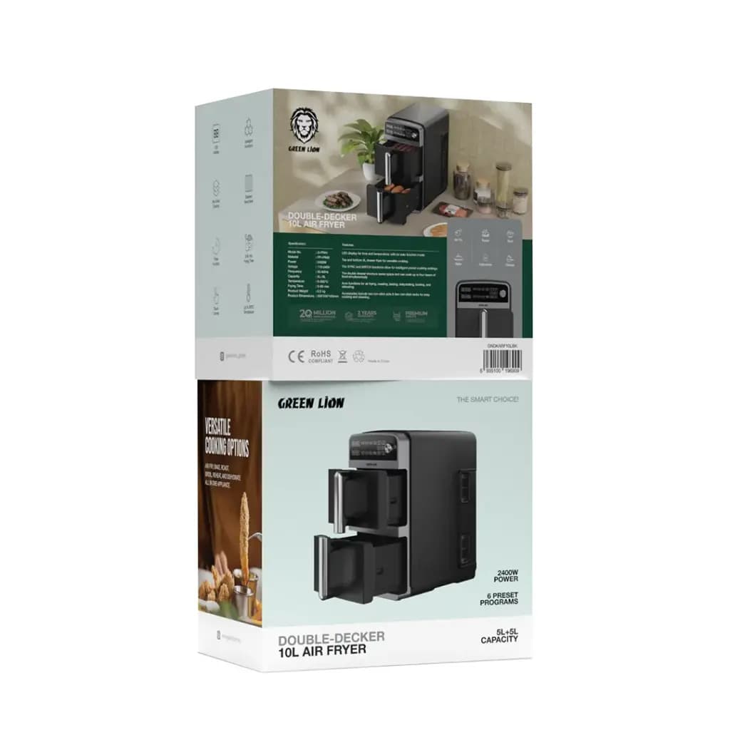 سرخ کن بدون روغن(هواپز) دوطبقه 10 لیتری گرین لاین مدل Green lion GNDKARF10L double decker air fryer 10L — تصویر ۴