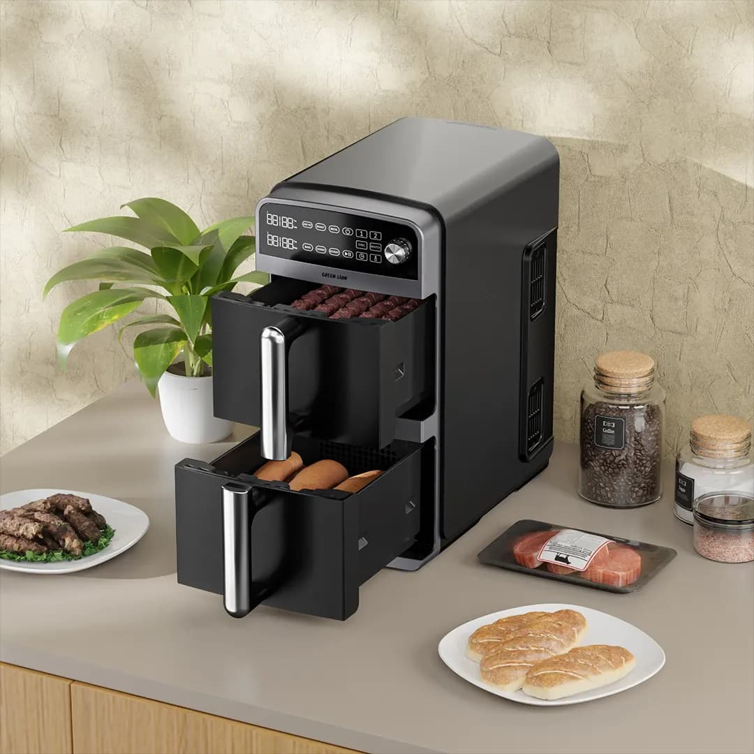 سرخ کن بدون روغن(هواپز) دوطبقه 10 لیتری گرین لاین مدل Green lion GNDKARF10L double decker air fryer 10L — تصویر ۵