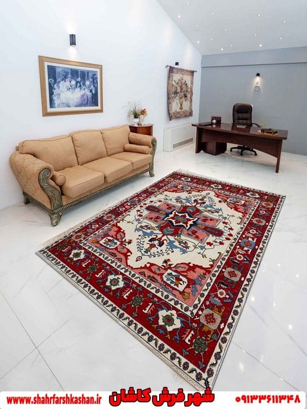 فرش دستباف بوم کرم کاشان نخ پشمی
