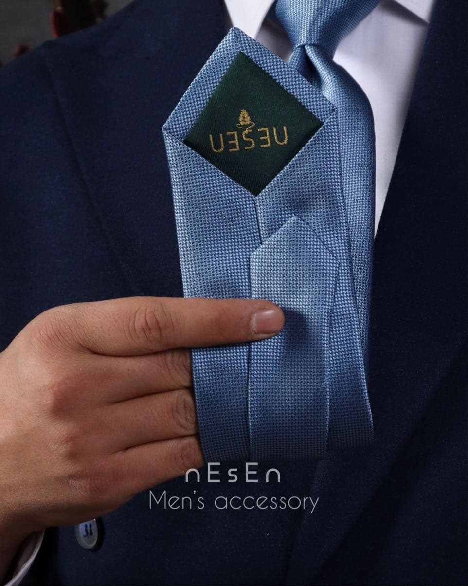 ست کراوات و دستمال جیب مردانه NESEN | آبی ساده (جودون) S50 — تصویر ۳
