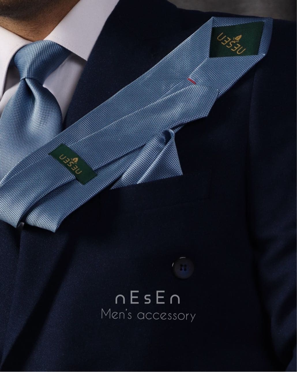 ست کراوات و دستمال جیب مردانه NESEN | آبی ساده (جودون) S50 — تصویر ۴