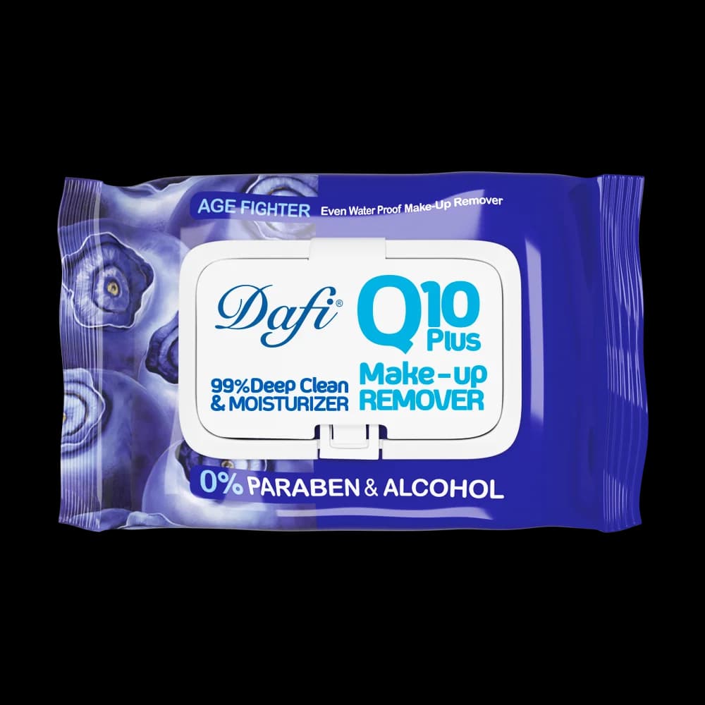 دستمال مرطوب پاک کننده آرایش دافی مدل Q10 طرح میوه بلوبری بسته 50 عددی