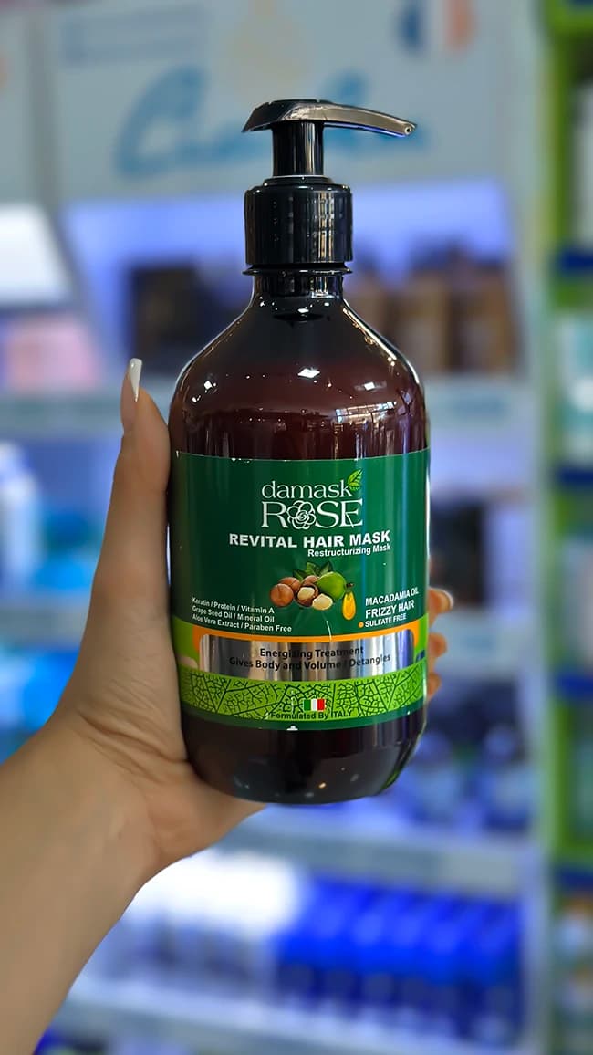 ماسک مو داخل حمام داماسک رز rose ماکادمیا (با آبکشی و فری سولفات) مخصوص موهای خشک، فر و وز