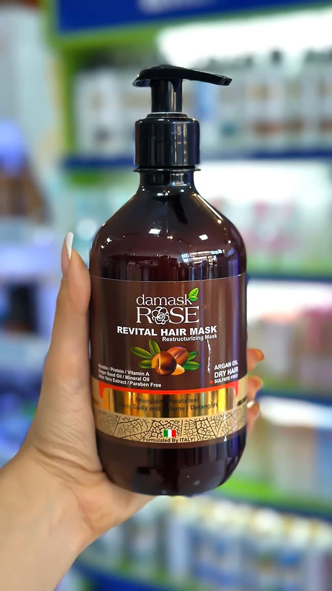 ماسک مو داخل حمام داماسک رز rose آرگان (با آبکشی و فری سولفات) _ مخصوص موهای خشک و آسیب دیده
