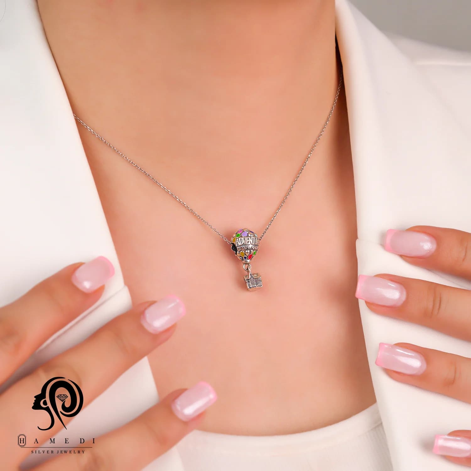 مدال نقره زنانه طرح خانه و بالن مدل MPCH 107 — تصویر ۳