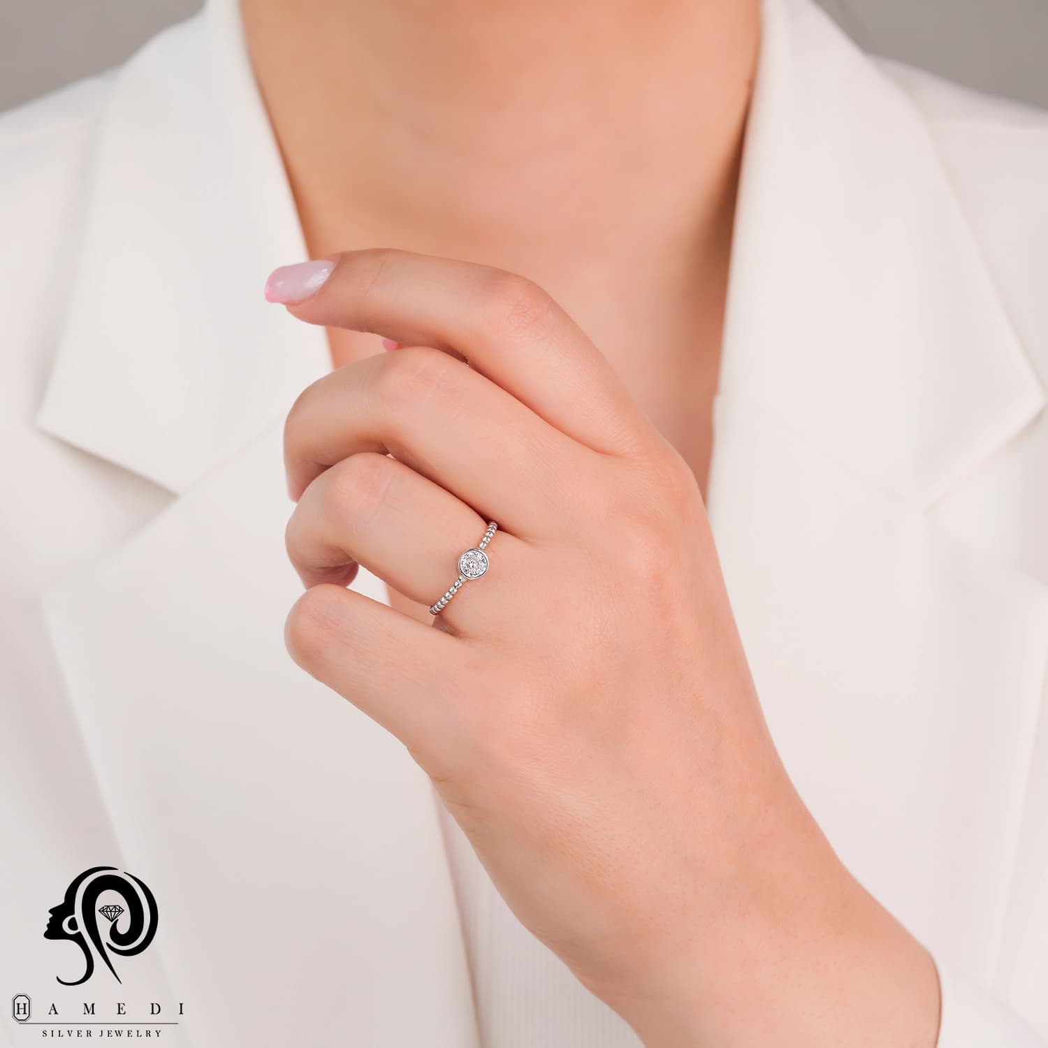انگشتر تک نگین نقره زنانه اسپرت مدل RI R237 — تصویر ۳