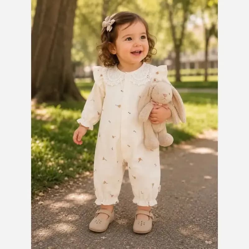 سرهمی نوزادی دخترانه طرح گل گلی جنس پنبه — تصویر ۲