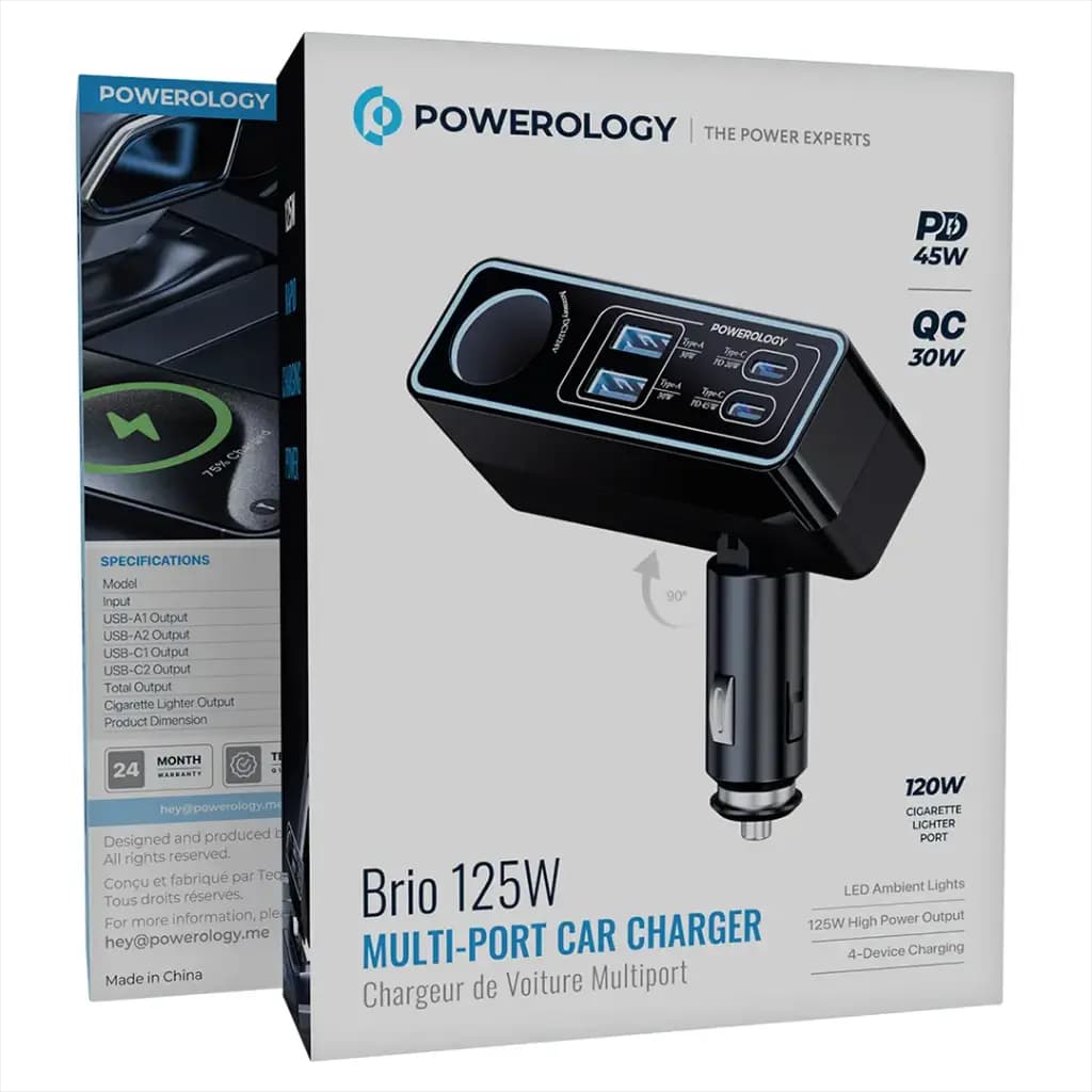 شارژر فندکی 125 وات 5 پورت پاورولوجی مدل Brio 125W PWDA58BK — تصویر ۴