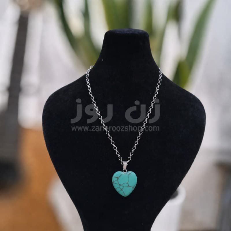 گردنبند قلب عقیق با زنجیر استیل قلبی — تصویر ۲