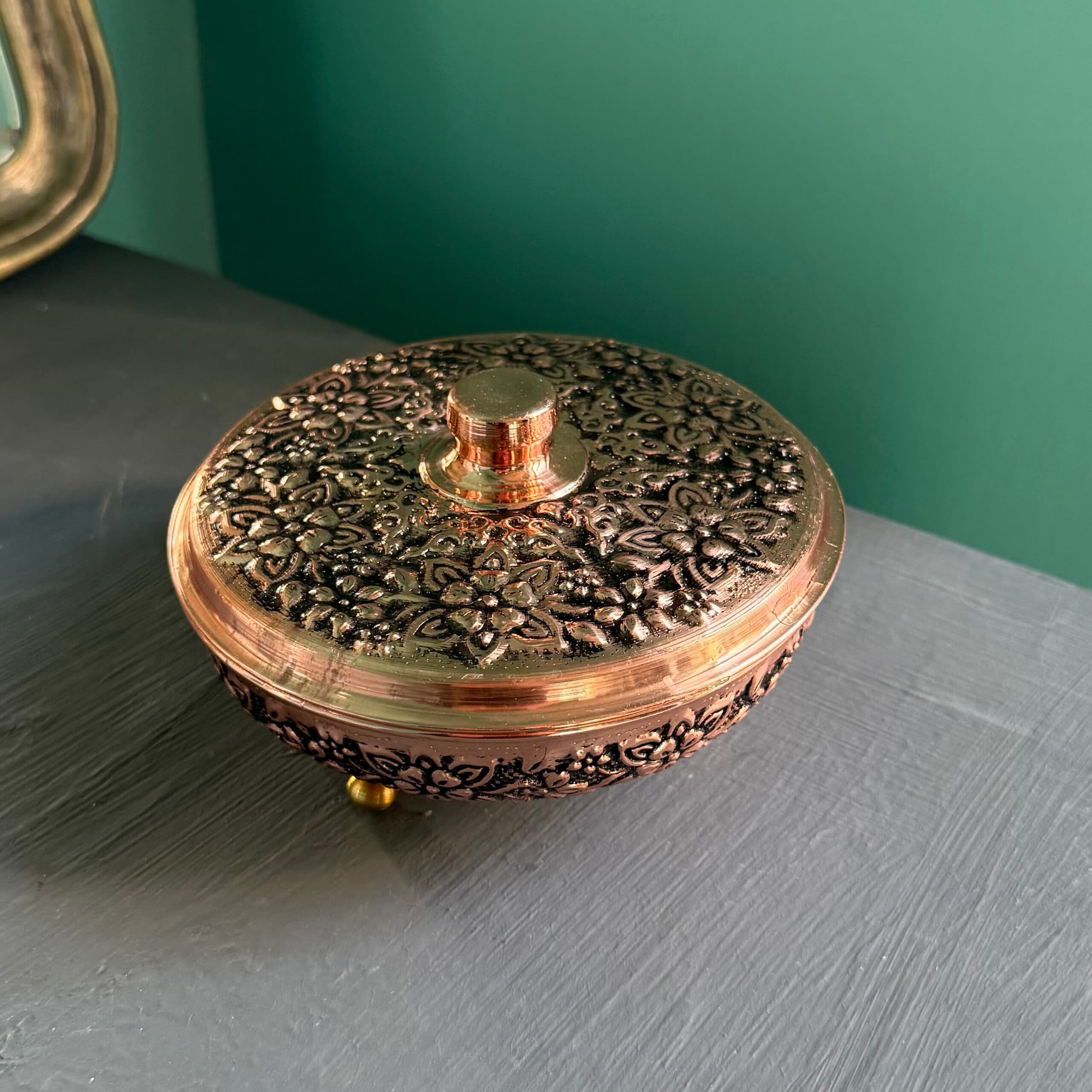 قندان مسی تابان سه پایه