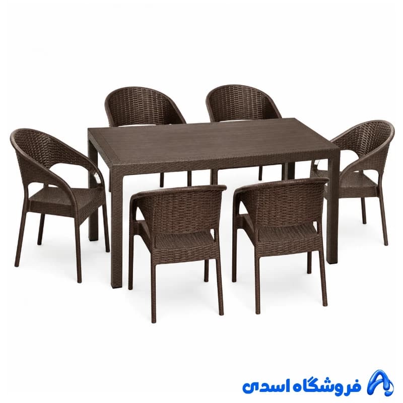 میز و صندلی 6 نفره پلیمری مدل آوینا