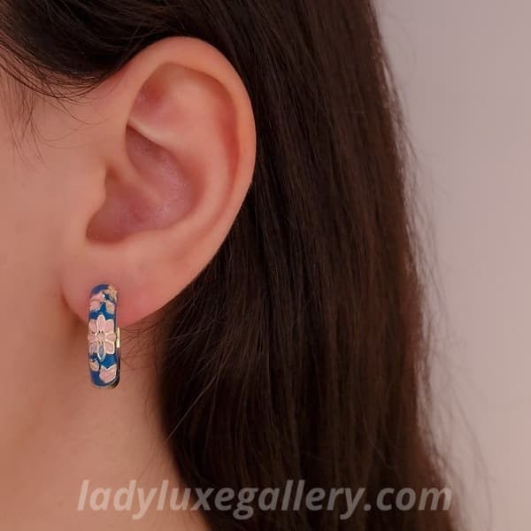 گوشواره میناکاری حلقه‌ای آبی کبالتی