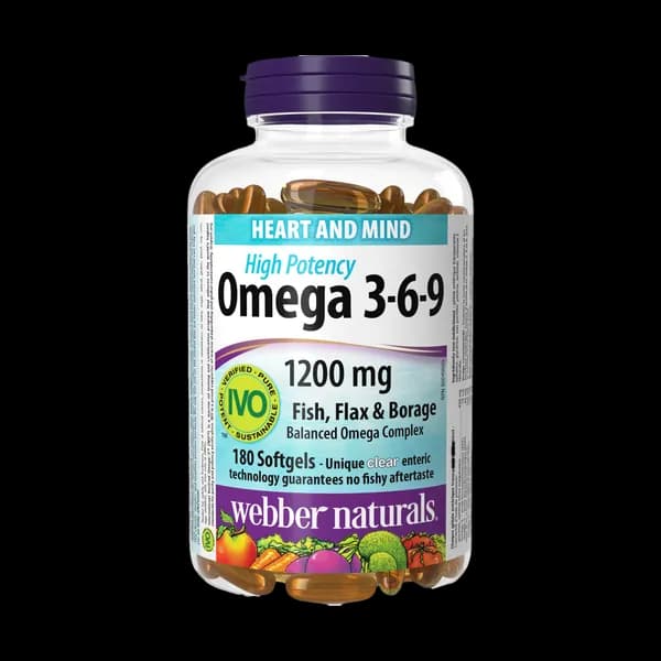 سافت ژل امگا 3-6-9 بدون طعم 1200 میلی‌گرم وبر نچرالز بسته 180 عددی (Webber Naturals Omega 3-6-9 1200mg 180 Softgels)