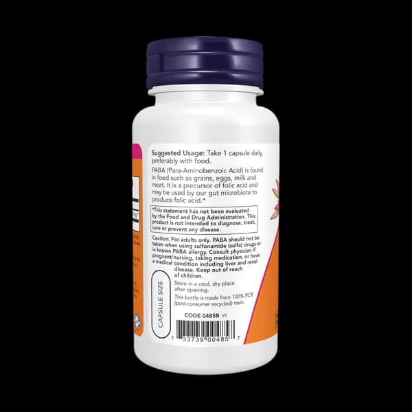 NOW Foods PABA 500mg 100 Veg Capsules — تصویر ۳