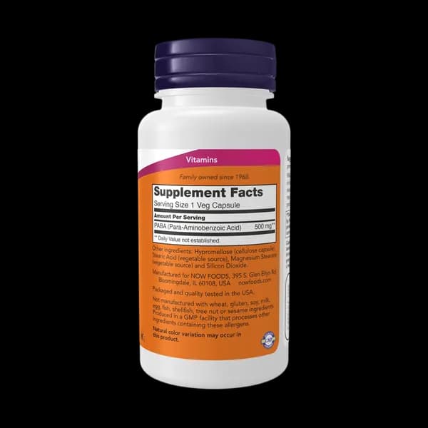NOW Foods PABA 500mg 100 Veg Capsules — تصویر ۴