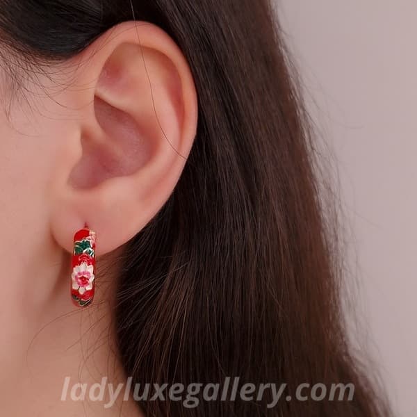 گوشواره میناکاری حلقه‌ای قرمز