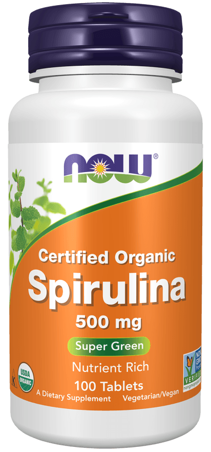 NOW Foods Certified Organic Spirulina 3000mg 100 Tablets (500mg per Tablet)