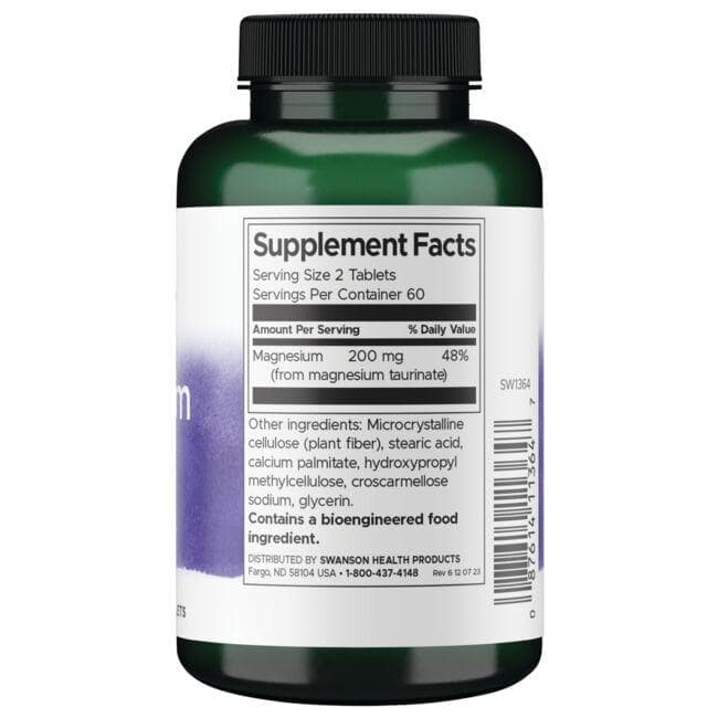 قرص منیزیم تائورات (آمینواسید تائورین) 100 میلی گرم سوانسون بسته 120 عددی (Swanson Premium Magnesium Taurate 100 mg 120 Tablets) — تصویر ۳
