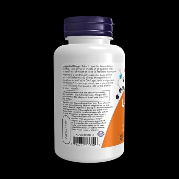 کپسول گیاهی ال آرژنین 500 میلی گرم ناو فودز بسته 100 عددی (NOW Foods L-Arginine 500mg 100 Veg Capsules) — تصویر ۳